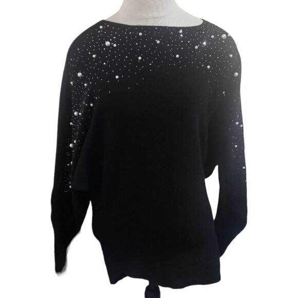 CT1733 On Blue Black and Pearl Studded Long Sleeve Sweater - Picture 1 of 5